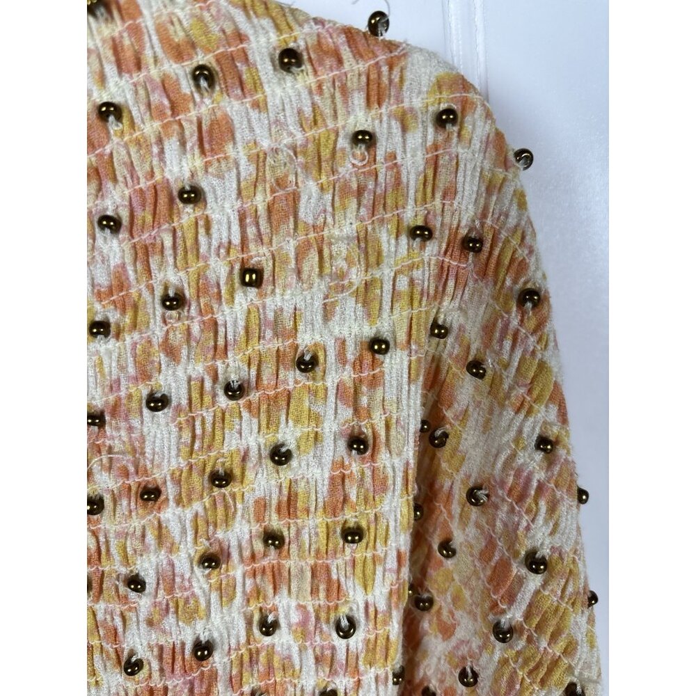 Free People x Intimately Kadence Robe Womens XS Beaded Smocked Maxi Duster Boho - Picture 7 of 9
